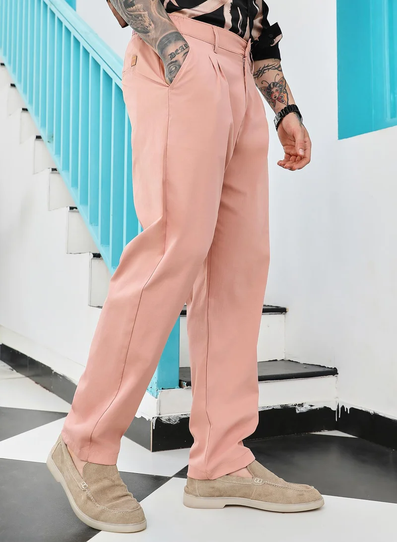CAHOOT  Men's Mauve Pink Double-Pleated Tailored Trousers for Men | Best Price UAE