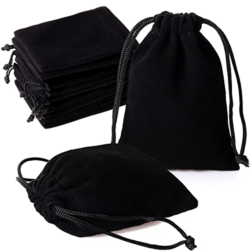 ENNIYU 20PCS Premium Velvet Bags with Drawstring, Black Jewelry bags Pouches Candy Bags, 3x4 Advent Calendar Bags Mini Dice Bags Gift Bags Party Favor Treat Bags for Christmas Jewelry Bracelets - Image 1