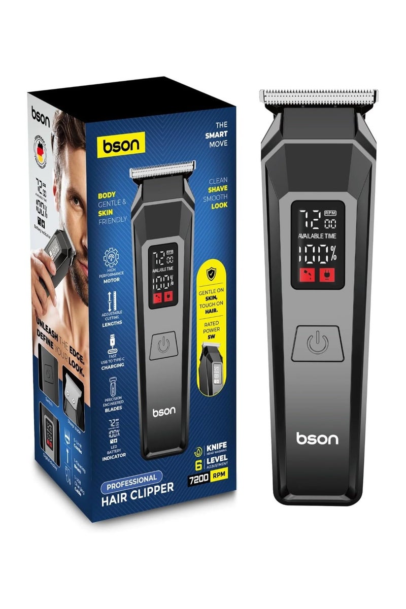 BSON مقص شعر احترافي مع شحن USB C، 6 أطوال قطع قابلة للتعديل، شفرات دقيقة وشاشة LED - محرك عالي الأداء، تصميم صديق للبشرة لتشذيب شعر الرجال - Image 1