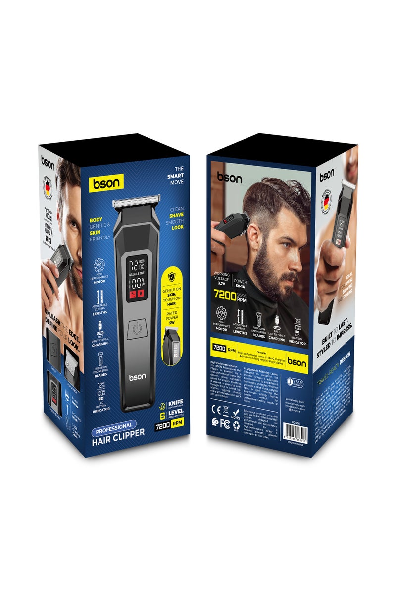 BSON مقص شعر احترافي مع شحن USB C، 6 أطوال قطع قابلة للتعديل، شفرات دقيقة وشاشة LED - محرك عالي الأداء، تصميم صديق للبشرة لتشذيب شعر الرجال - Image 5