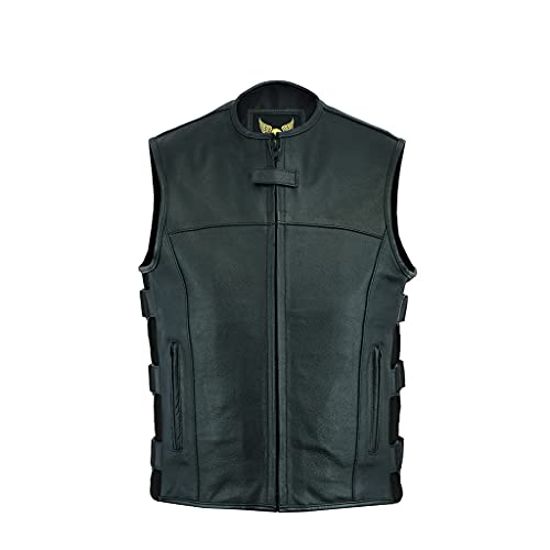Leatherick Mens Warrior Style Leather Motorcycle Vest for Men with Deep Pockets (XL, Black (Split Leather)) - Image 3