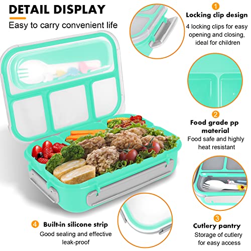 Yumuk Bento Box, 1300ML Adult & Kids Lunch Box with 4 Compartment & Food Picks, Cake Cups, Leak-Proof, Microwave/Dishwasher/Freezer Safe (Green) - Image 3