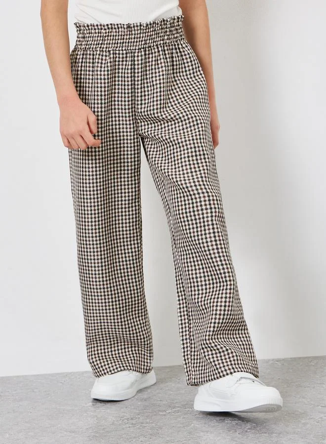 Styli Girls Checkered Wide-Leg Trousers