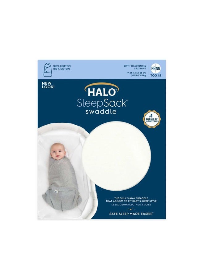 Halo 100% Cotton Sleepsack Swaddle, 3-Way Adjustable Wearable Blanket, TOG 1.5, Cream, Newborn, 0-3 Months  - Image 3