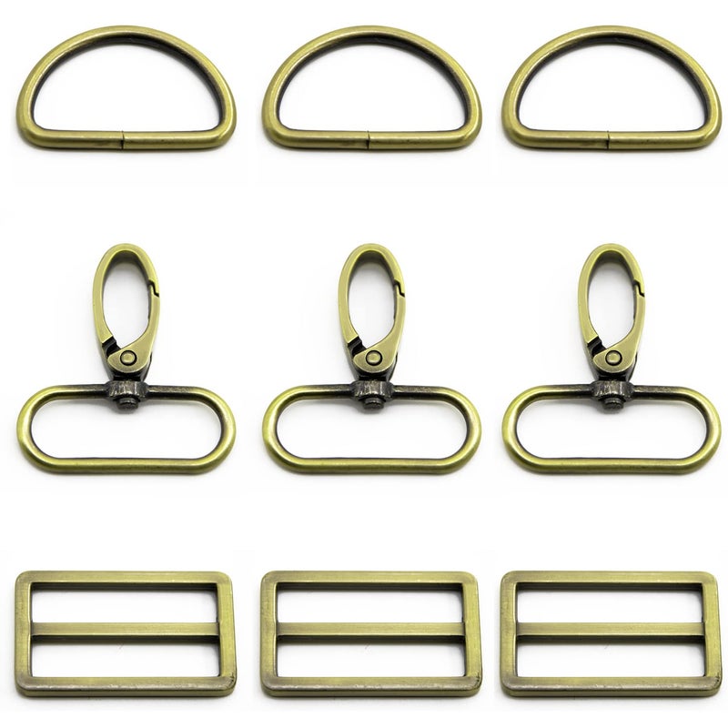 MELORDY 15Pcs Metal Swivel Snaps Hooks with D Rings and TriGlides Slide Buckles for Key Lanyard Purse Bag Straps Dog Collars DIY Sewing Hardware Craft 112 inchBrass