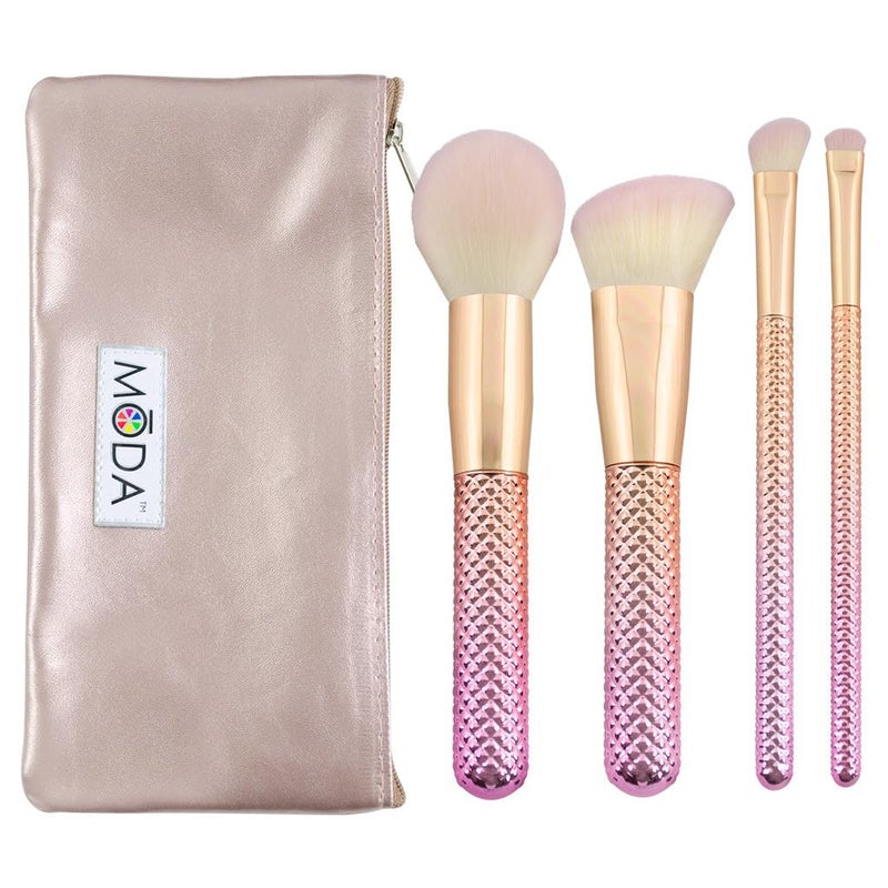 MODA Brush Metallic Rose 5Piece Complete Face Makeup Brush Set Soft Synthetic Filaments for Foundation Blush Contour Highlight Blending Vegan CrueltyFree
