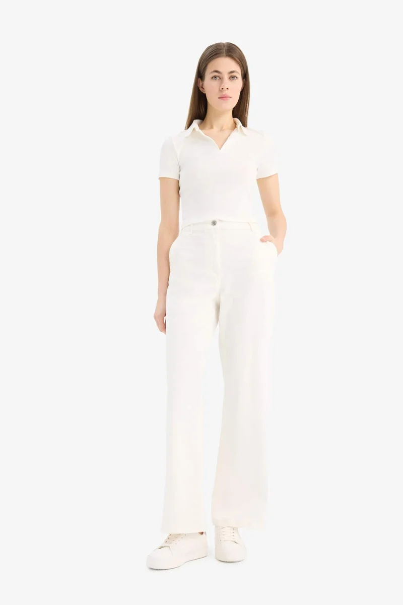 ديفاكتو Wide Leg Double Pocket Gabardine Trousers