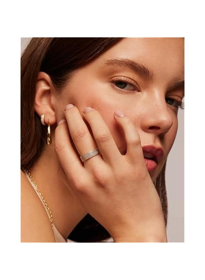 PAVOI 14K Gold Plated Cubic Zirconia Wide Eternity Statement Rings | CZ Stackable Wedding Band for Women - Image 4