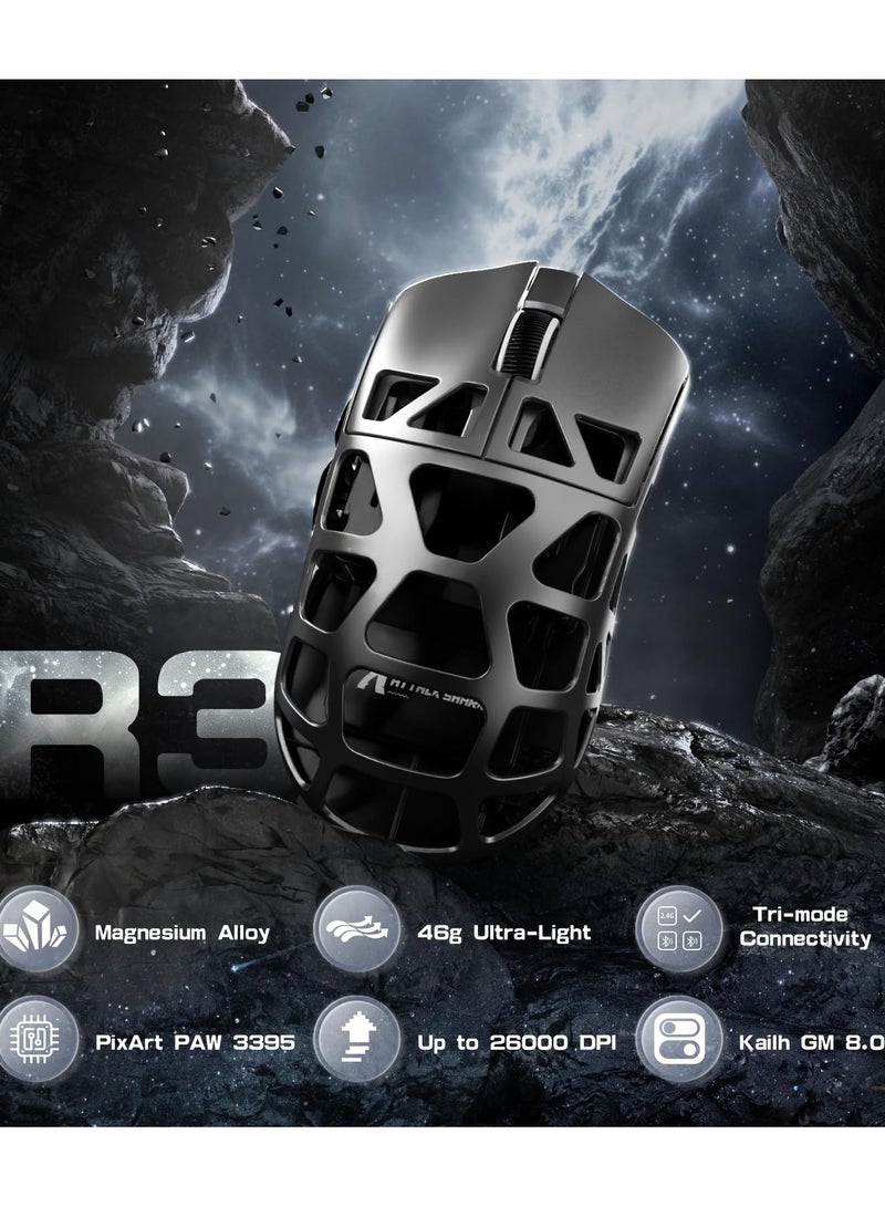 Attack Shark R3 46g Superlight Magnesium Alloy Wireless Gaming Mouse, BT/2.4Ghz/Wired Computer Mouse, 8000Hz Wireless Polling Rate, PAW3395 26K DPI Optical Sensor Programmable Mice for Win/Mac - Image 2