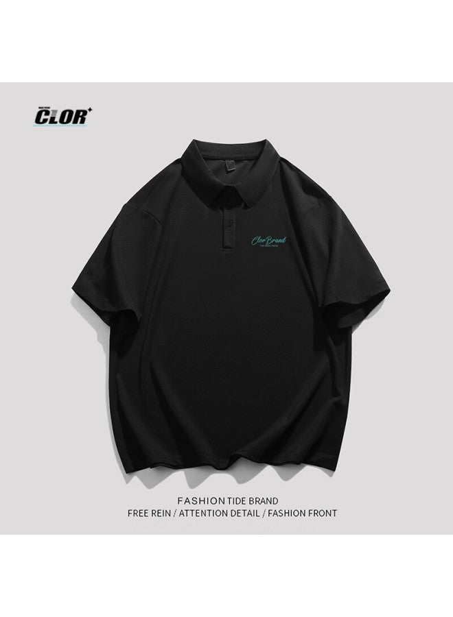 Clor Men's Short Sleeve Summer Polo Loose Bottoming Shirt Trendy Casual Thin Top T-shirt Pl01 Black 2XL - Image 2
