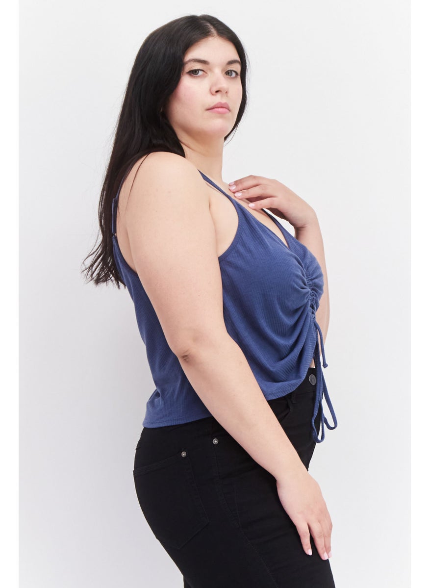 Love Fire Women Plus Size V Neck Sleeveless Ribbed Tank Top, Blue  - Image 4