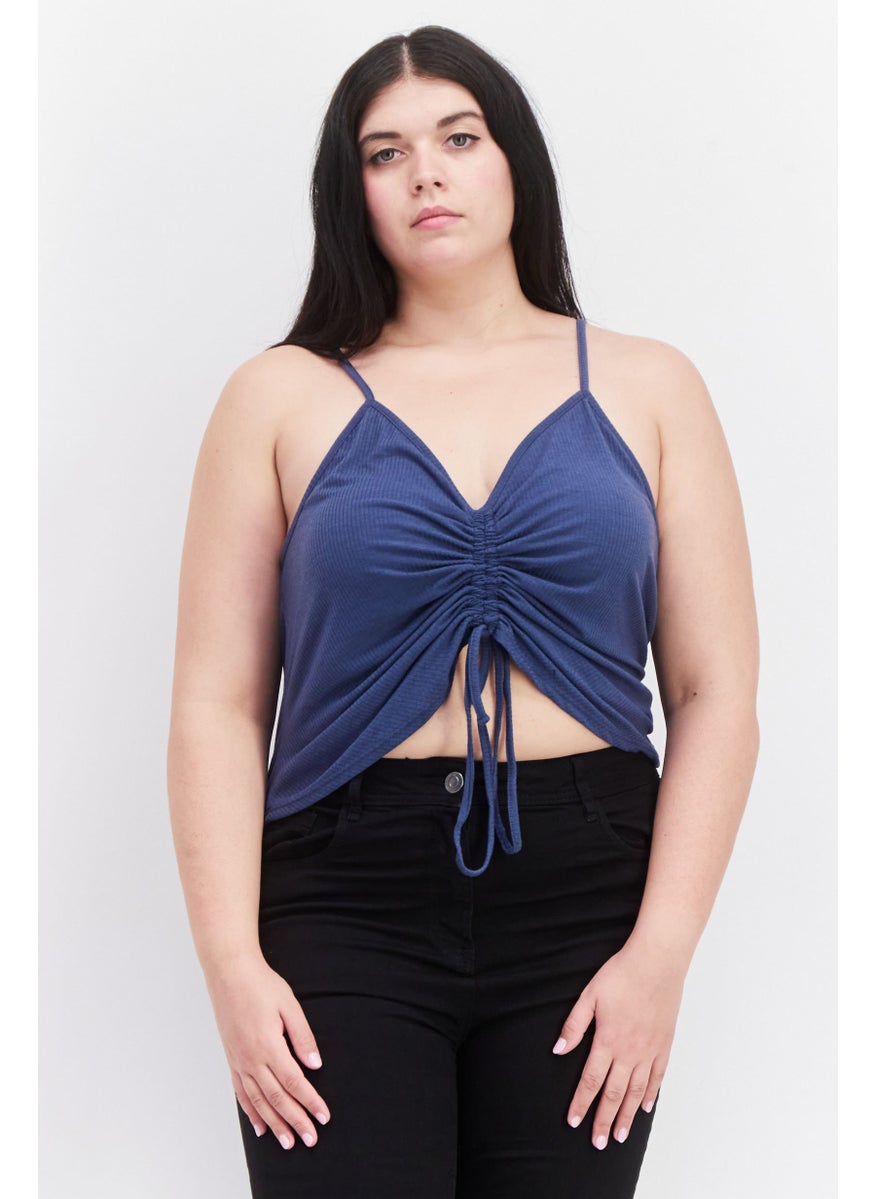 Love Fire Women Plus Size V Neck Sleeveless Ribbed Tank Top, Blue  - Image 1