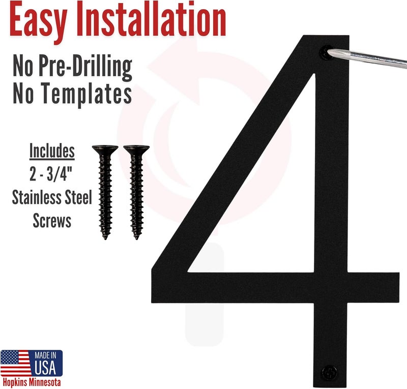 Discovered Designs 5" (4) Modern Address House Numbers for Outside - Easy to Install 3D Matte Black Acrylic Individual Numbers for Address on House, Weatherproof No Rust, Made in USA, Includes 2 - 3/4" Screws, Door Mailbox Number Home Address Number - Image 3