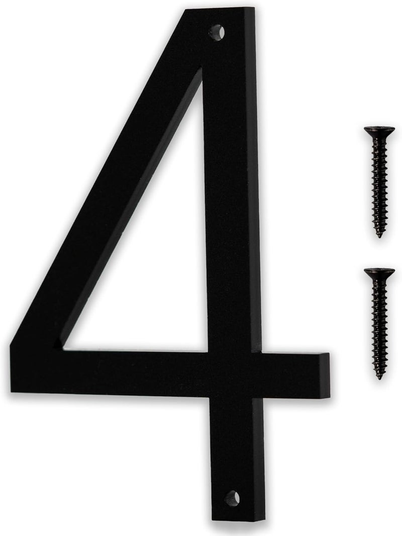 Discovered Designs 5" (4) Modern Address House Numbers for Outside - Easy to Install 3D Matte Black Acrylic Individual Numbers for Address on House, Weatherproof No Rust, Made in USA, Includes 2 - 3/4" Screws, Door Mailbox Number Home Address Number - Image 1