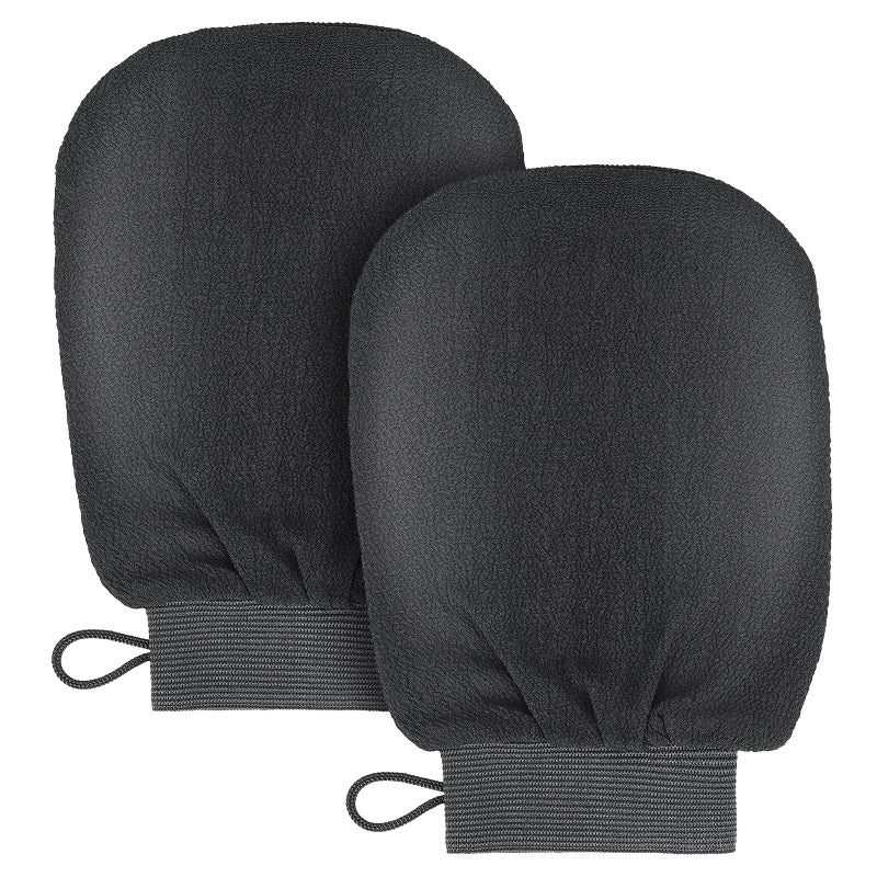Sibba 2Pcs Korean Exfoliating Gloves Body Scrub Exfoliating Mitts Scrubber Deep Exfoliator Shower Glove Washcloth Spa Exfoliator Bath Sponge Loofah Remove Dead Skin Callus Fake Tan (Black)