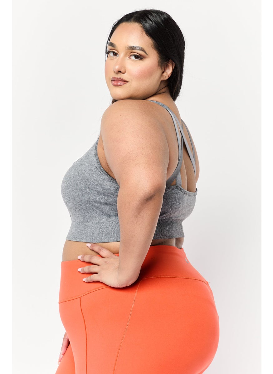 PUMA Women Plus Size Brand Logo Padded Outdoor Sports Bra, Grey  - Image 2