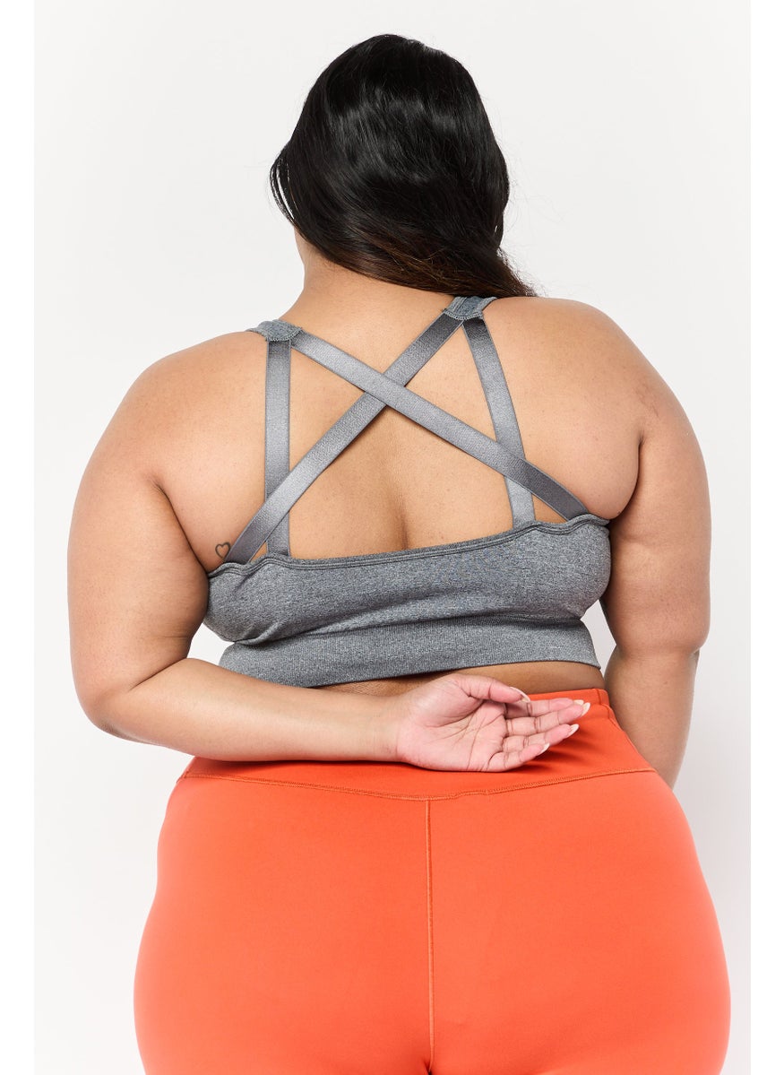 PUMA Women Plus Size Brand Logo Padded Outdoor Sports Bra, Grey  - Image 4