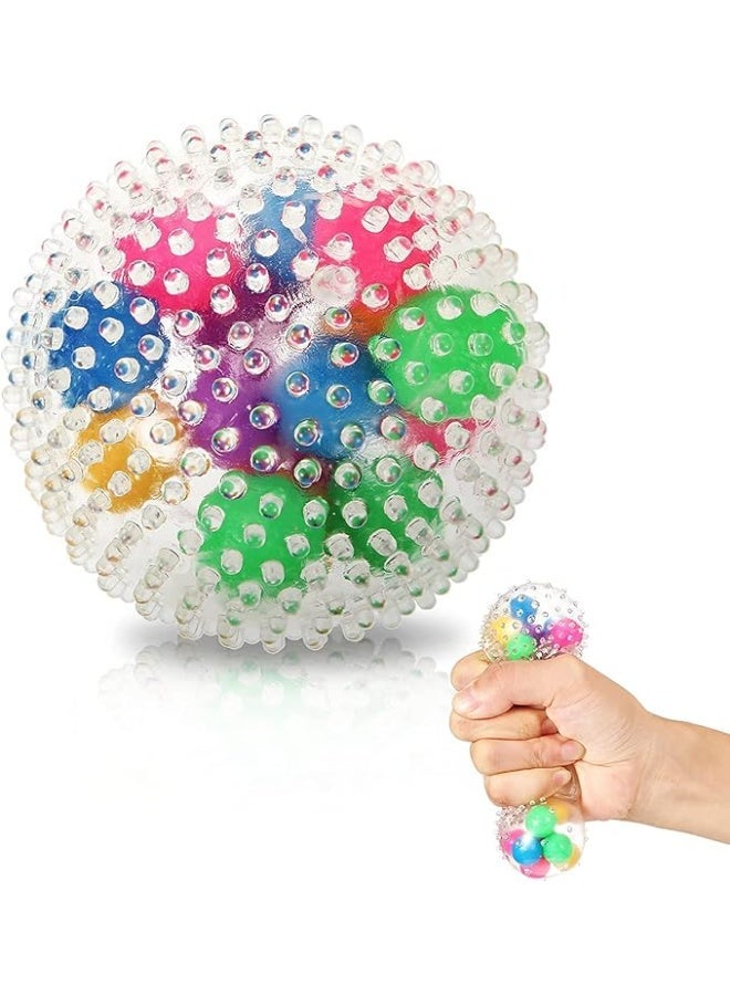 Squeeze Ball Toy, Small Sensory Stress Ball for Kids and Adults, Squishy Rainbow Ball Toy with DNA Colorful Beads Inside Hand Exercise Tool, Alleviate Anxiety, Relax, Decompress, and Focus, Barbed - Image 1