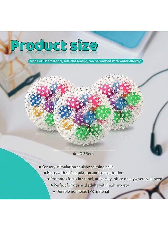 Squeeze Ball Toy, Small Sensory Stress Ball for Kids and Adults, Squishy Rainbow Ball Toy with DNA Colorful Beads Inside Hand Exercise Tool, Alleviate Anxiety, Relax, Decompress, and Focus, Barbed - Image 2