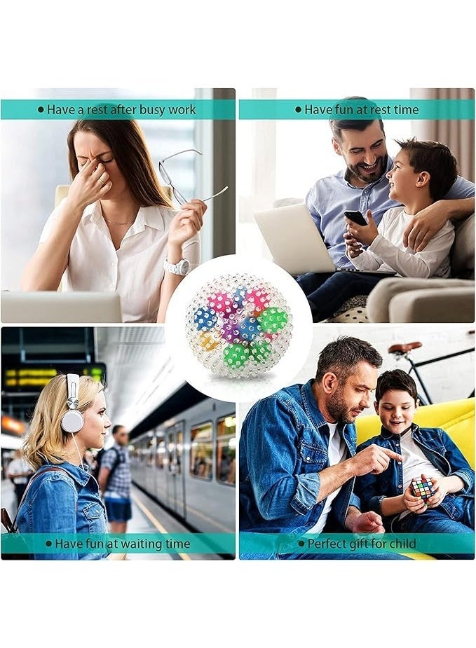 Squeeze Ball Toy, Small Sensory Stress Ball for Kids and Adults, Squishy Rainbow Ball Toy with DNA Colorful Beads Inside Hand Exercise Tool, Alleviate Anxiety, Relax, Decompress, and Focus, Barbed - Image 3