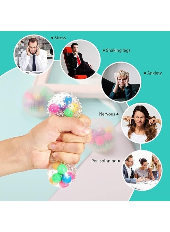 Squeeze Ball Toy, Small Sensory Stress Ball for Kids and Adults, Squishy Rainbow Ball Toy with DNA Colorful Beads Inside Hand Exercise Tool, Alleviate Anxiety, Relax, Decompress, and Focus, Barbed - Image 4