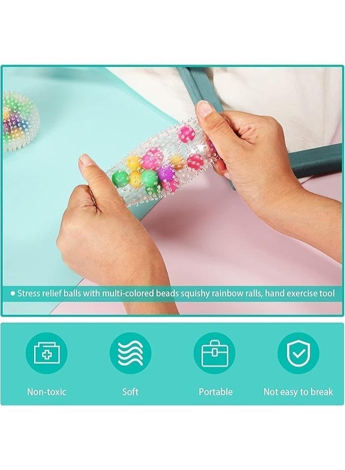 Squeeze Ball Toy, Small Sensory Stress Ball for Kids and Adults, Squishy Rainbow Ball Toy with DNA Colorful Beads Inside Hand Exercise Tool, Alleviate Anxiety, Relax, Decompress, and Focus, Barbed - Image 5