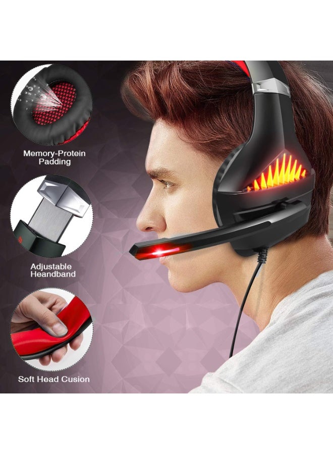 Gaming Headset – PS4 Wired Headphones with Microphone, Deep Bass Stereo Sound, 3.5mm Jack, Noise-Proof Over-Ear Earphones Compatible with PS4, PC, Xbox One, Tablets, MP4, Huawei, iPhone, Sony, Samsung – Red - Image 2