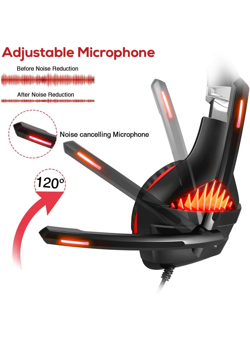 Gaming Headset – PS4 Wired Headphones with Microphone, Deep Bass Stereo Sound, 3.5mm Jack, Noise-Proof Over-Ear Earphones Compatible with PS4, PC, Xbox One, Tablets, MP4, Huawei, iPhone, Sony, Samsung – Red - Image 3