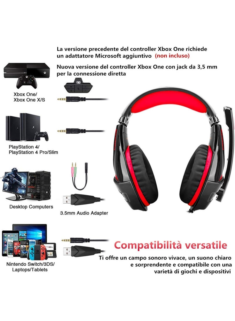 Gaming Headset – PS4 Wired Headphones with Microphone, Deep Bass Stereo Sound, 3.5mm Jack, Noise-Proof Over-Ear Earphones Compatible with PS4, PC, Xbox One, Tablets, MP4, Huawei, iPhone, Sony, Samsung – Red - Image 5