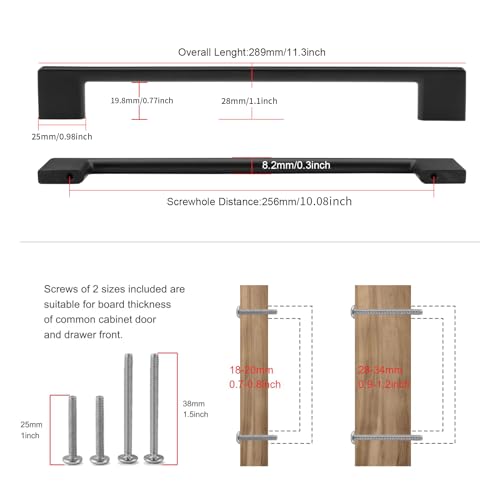 TUNNY 5 Pack Classic Cabinet Handles-10.08"/256mm Screw Spacing Matte Black Furniture Hardware Handles for Kitchen Cabinets Bedroom Cabinet Pull - Image 2