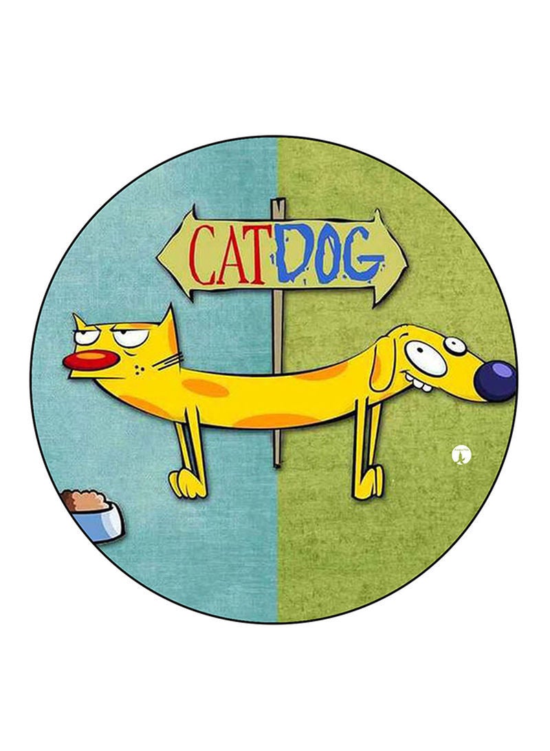 RKN Catdog Printed Mouse Pad  Round  Multicolour