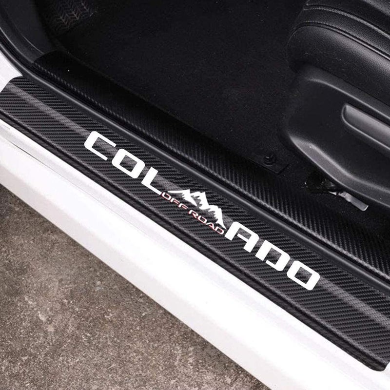 MAXMILO 4Pcs Car Door Sill Protector Reflective 4D Carbon Fiber Leather Sticker Decoration Door Entry Guard Accessories Compatible with Colo4x4rado Off Road White