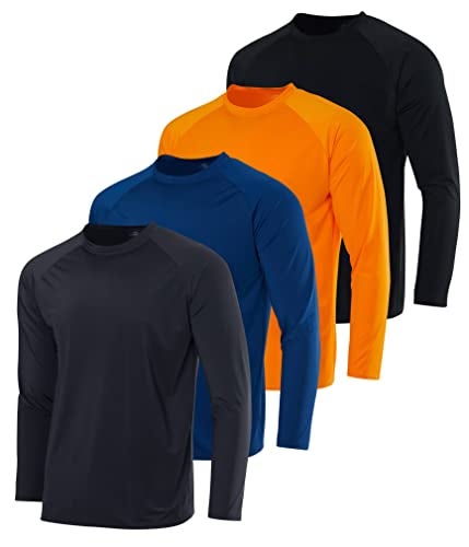 REALESSENTIALS Real Essentials 4 Pack: Mens Long Sleeve Rash Guard Shirt UPF 50+ Swim Beach UV Sun Protection Fishing Quick Dry (Big & Tall) - Image 1