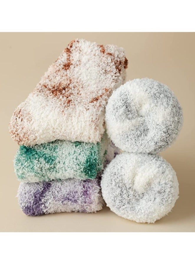 SYOSI 5 Pairs Women Fuzzy Socks Fluffy Soft Slipper Warm Cozy Sleeping Socks, Fluffy Soft Socks, Winter Comfortable Slipper Socks Thermal Towel Striped Socks for Daily Wear, Home, Bed - Image 2