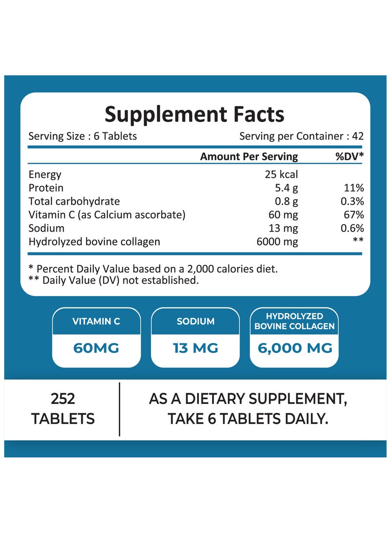 lilfull Hydrolyzed Bovine Collagen Peptides (6000mg) with Vitamin C – 252 Tablets - Image 3