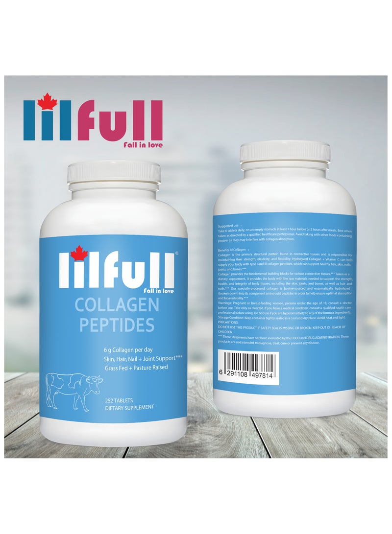 lilfull Hydrolyzed Bovine Collagen Peptides (6000mg) with Vitamin C – 252 Tablets - Image 2