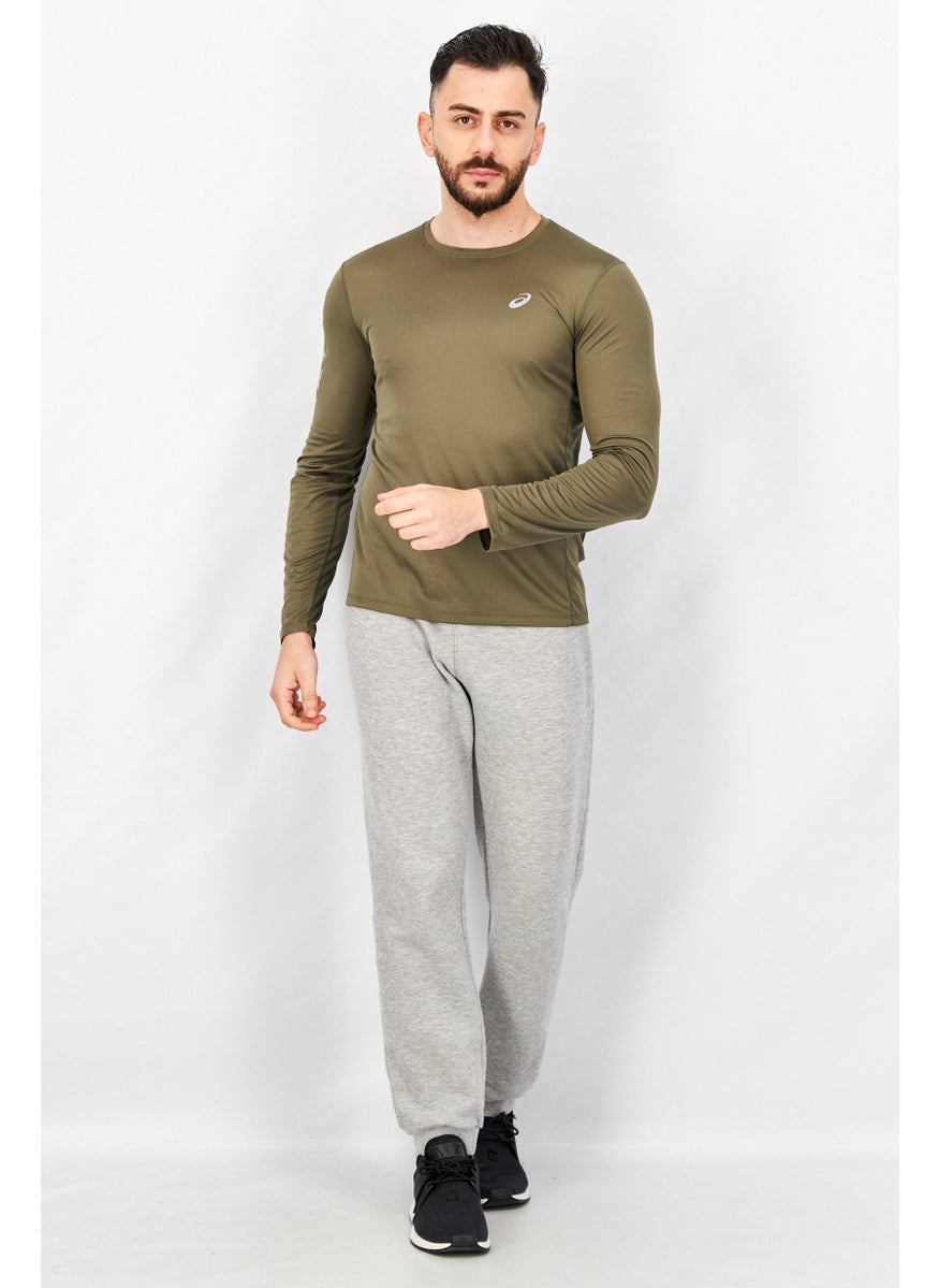 Asics - Men Regular Fit Long Sleeve Brand Logo Running T-Shirt, Olive - Image 1