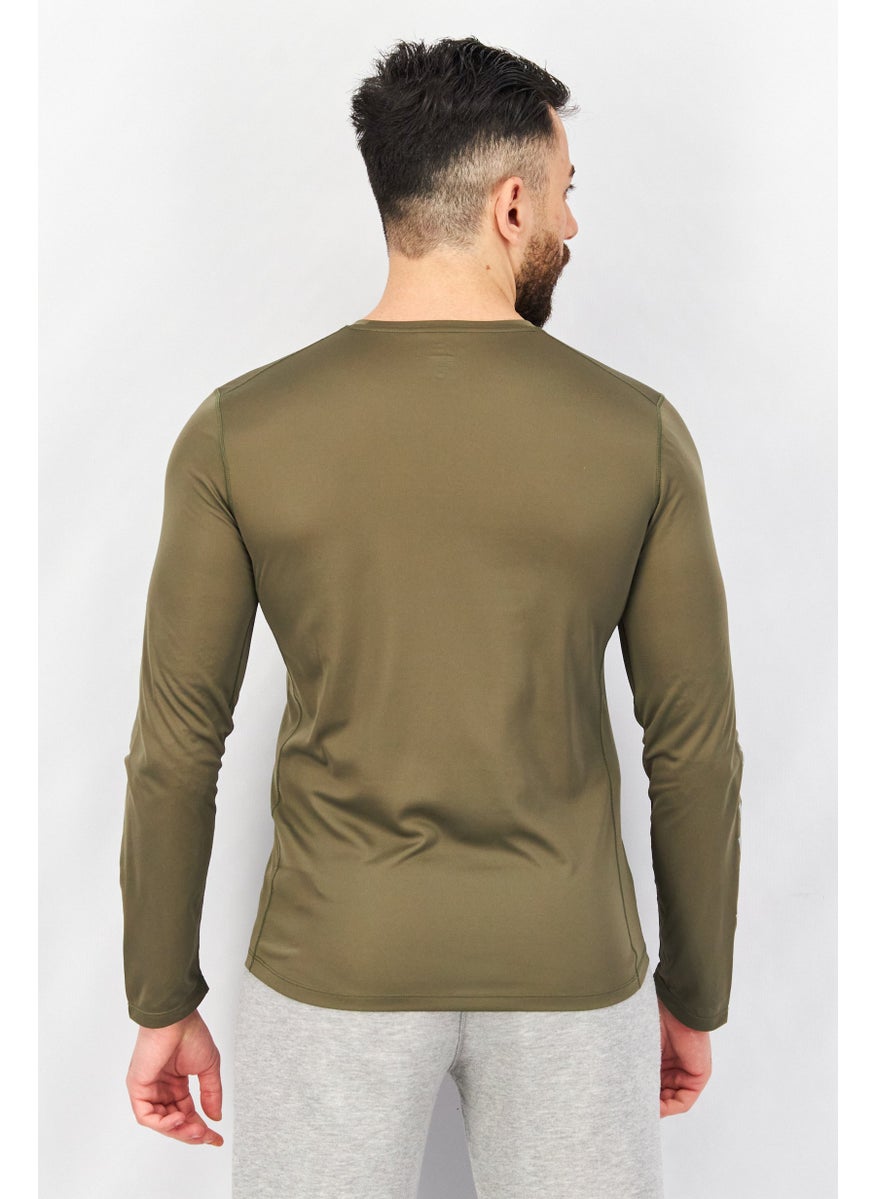 Asics - Men Regular Fit Long Sleeve Brand Logo Running T-Shirt, Olive - Image 1