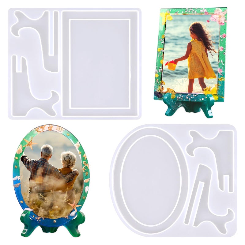 Actvty Resin Mold for Photo Frame Picture Frame Silicone Molds with Stand Holder Rectangle Oval Frame Molds for Resin Casting DIY Personalized Photo Frame for Handmade Gifts Home Decor2 Set - Image 3