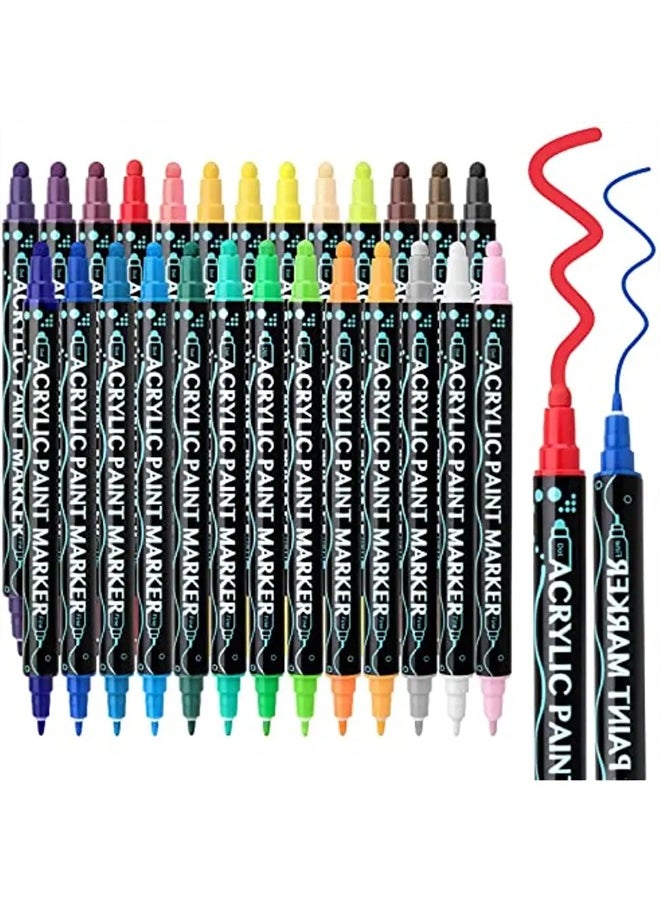 Zeemey 24PCS Double-ended Acrylic Paint Marker, Dot & Fine Tip Premium Coloring Drawing Markers Set For Children's Student Handbook,Rock Painting, Wood, Ceramic, Glass, DIY Crafts & Art Supplies. Marker Pen Color Graffiti Marker Pen Painting Art Tools Stationery  - Image 2