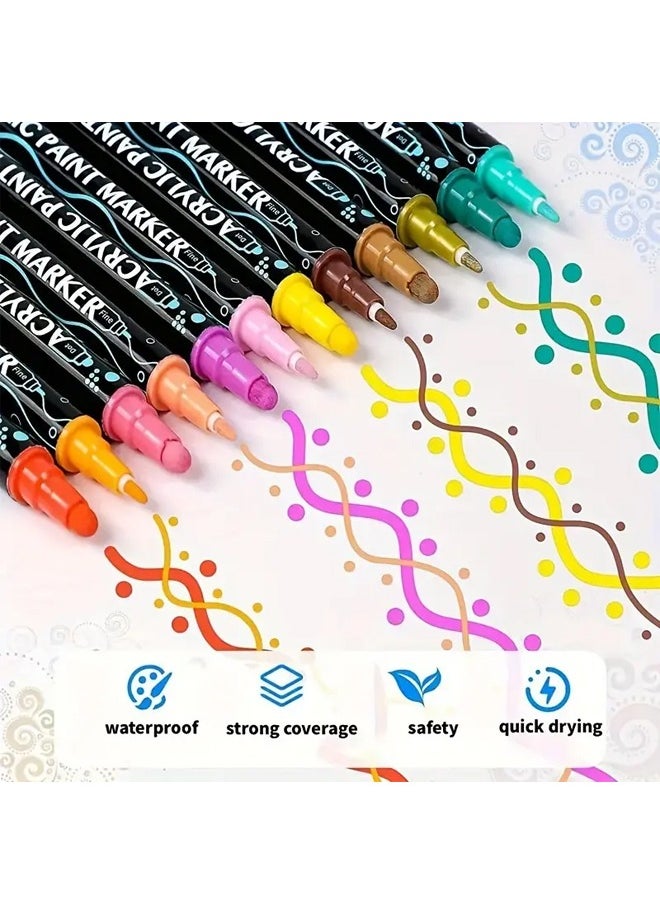 Zeemey 24PCS Double-ended Acrylic Paint Marker, Dot & Fine Tip Premium Coloring Drawing Markers Set For Children's Student Handbook,Rock Painting, Wood, Ceramic, Glass, DIY Crafts & Art Supplies. Marker Pen Color Graffiti Marker Pen Painting Art Tools Stationery  - Image 4