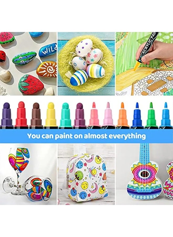 Zeemey 24PCS Double-ended Acrylic Paint Marker, Dot & Fine Tip Premium Coloring Drawing Markers Set For Children's Student Handbook,Rock Painting, Wood, Ceramic, Glass, DIY Crafts & Art Supplies. Marker Pen Color Graffiti Marker Pen Painting Art Tools Stationery  - Image 5