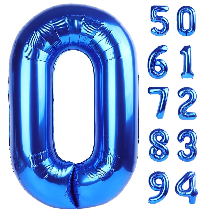 IWERP Navy Blue Number Balloon 40 Inch, 0 Number Balloons, 10 20 30 40 50 Numbers Balloon Birthday Decorations, Blue Party Supplies for Boy Men - Image 1