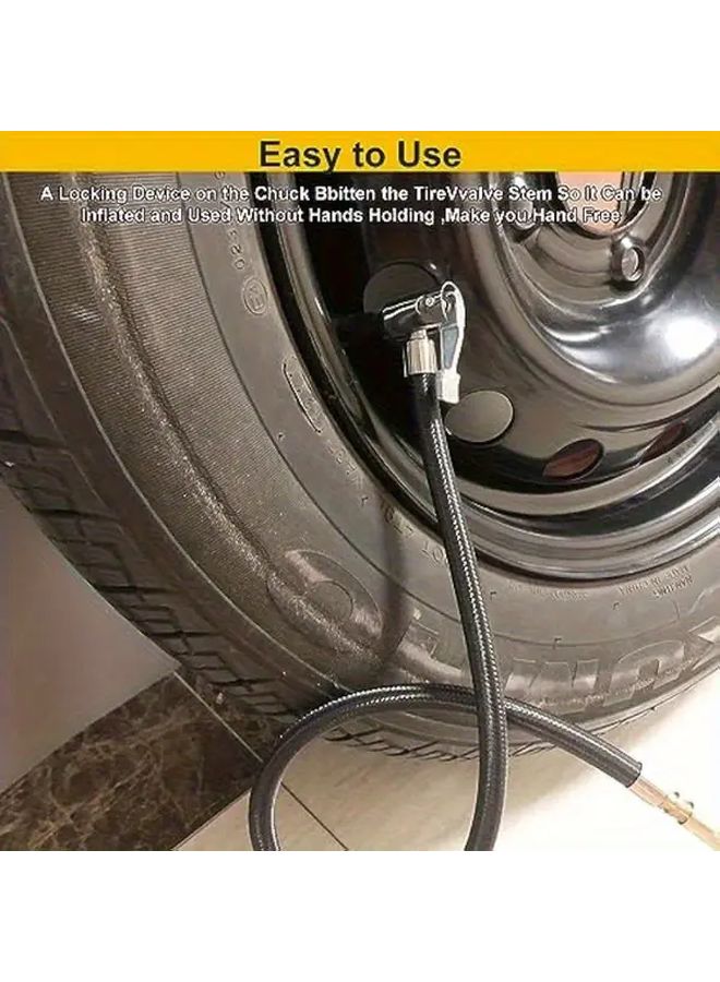 Universal Tire Inflator Hose 50cm Flexible Braided Rubber with Valve Adapters Black - Image 4