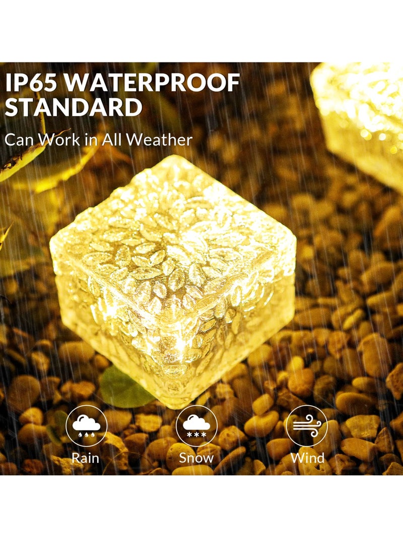 Barakah Solar Brick Lights, 6 PCS LED Warm White Outdoor Waterproof Solar Landscape Path Lights, 600mAh, Ice Cube Style for Garden, Patio, Lawn, Yard, Walkway Decor - Image 2