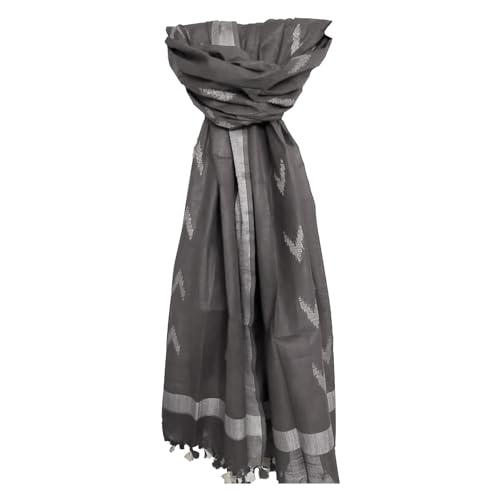 SheenKraft | Women's Handloom Linen Cotton Blend Bhagalpuri Ikkat Dupatta with Zari Designed Free Size_Color Variation (Free, Grey) - Image 1