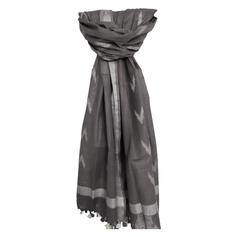 SheenKraft | Women's Handloom Linen Cotton Blend Bhagalpuri Ikkat Dupatta with Zari Designed Free Size_Color Variation (Free, Grey) - Image 5