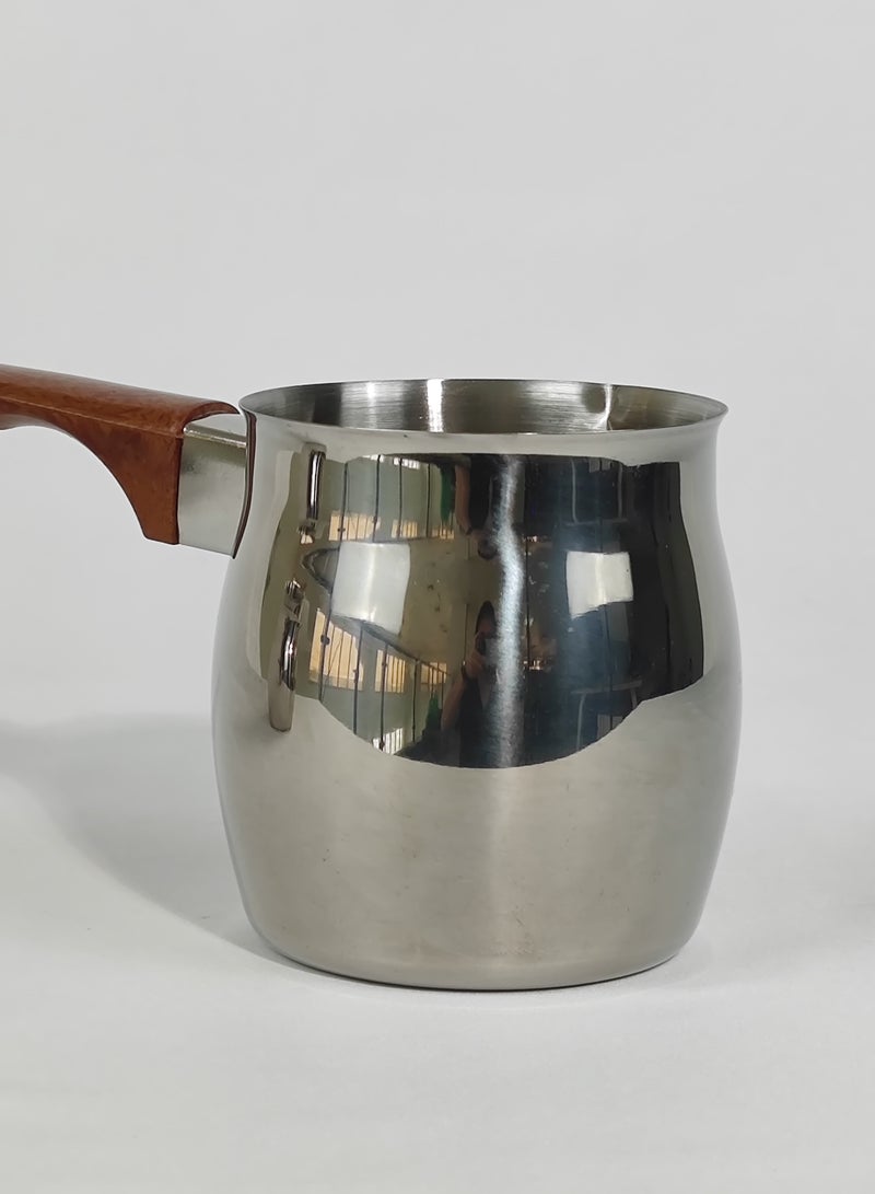 HTH Set of 3 Stainless Steel Classic Turkish Coffee Pots Wood Long Handle Coffee Warmer Milk Pot - Image 2