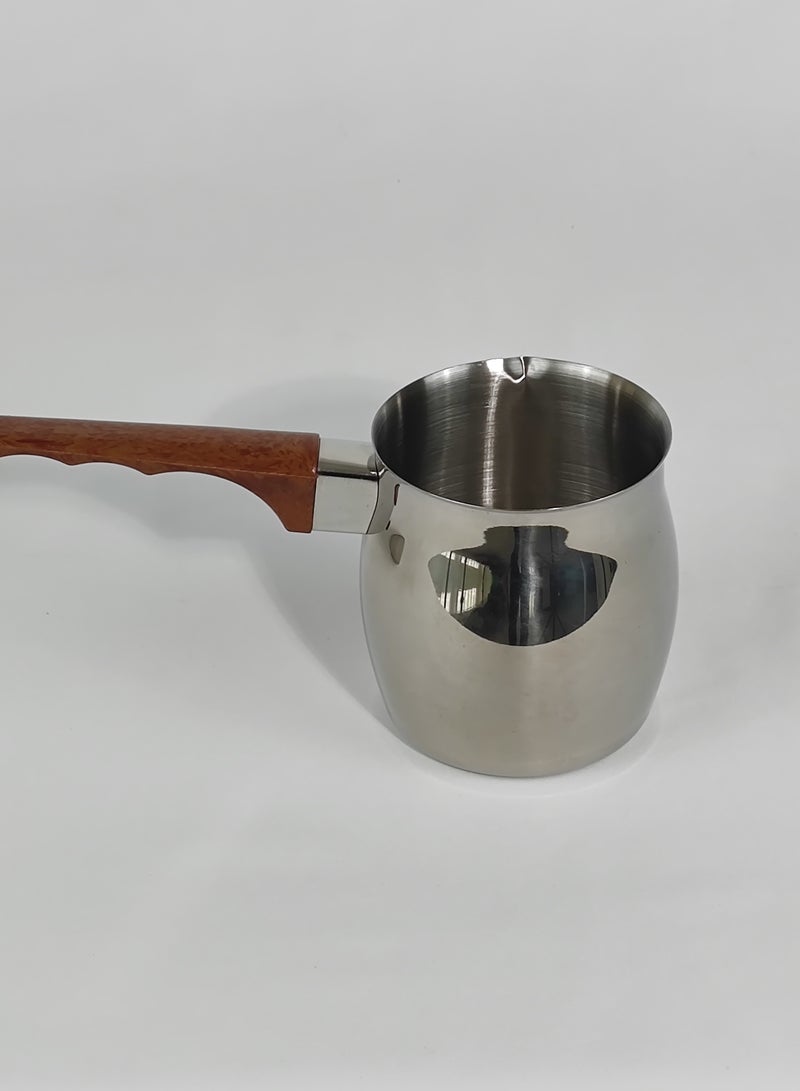 HTH Set of 3 Stainless Steel Classic Turkish Coffee Pots Wood Long Handle Coffee Warmer Milk Pot - Image 4