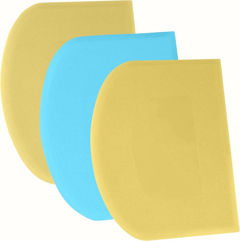 SURDOCA Dough Scraper Bench Scraper - 3P 14.2x8.5" Plastic Flexible Bowl Scraper, Sharp Edge & Angles Cake Scraper. Non-Slip Bakeware Decorating Tools Sculpting & Modeling Tools - Yellow+Blue+Yellow - Image 1